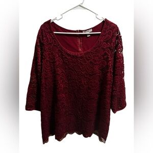 Roz & Ali Lace Burgundy Top size 2X